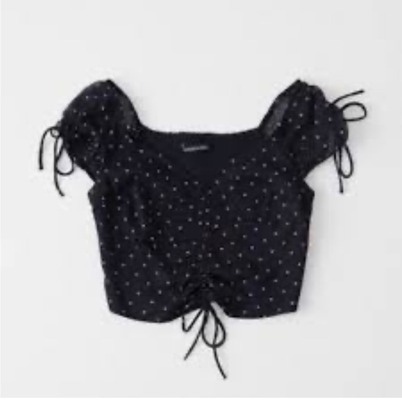 Abercrombie & Fitch Cap Sleeve Polka Dot Crop Top Elastic Back - New With Tag - Picture 2 of 6